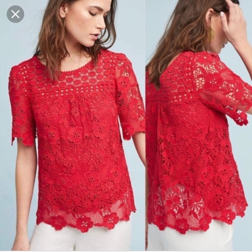 Red Lace Anthropologie Blouse 💃🏻